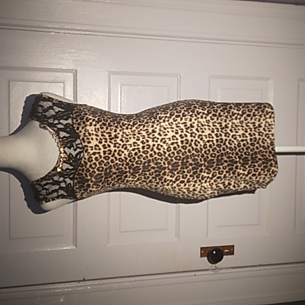 Dute sexy Leopard and Lace Mini Dress with built in necklace. cheetah print